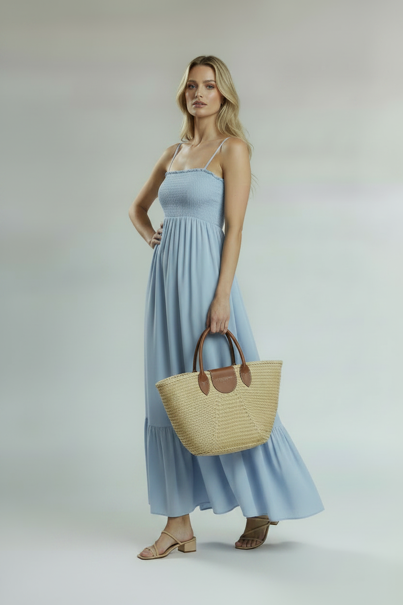 Baby blue sukienka maxi, bawełna, inna poza
