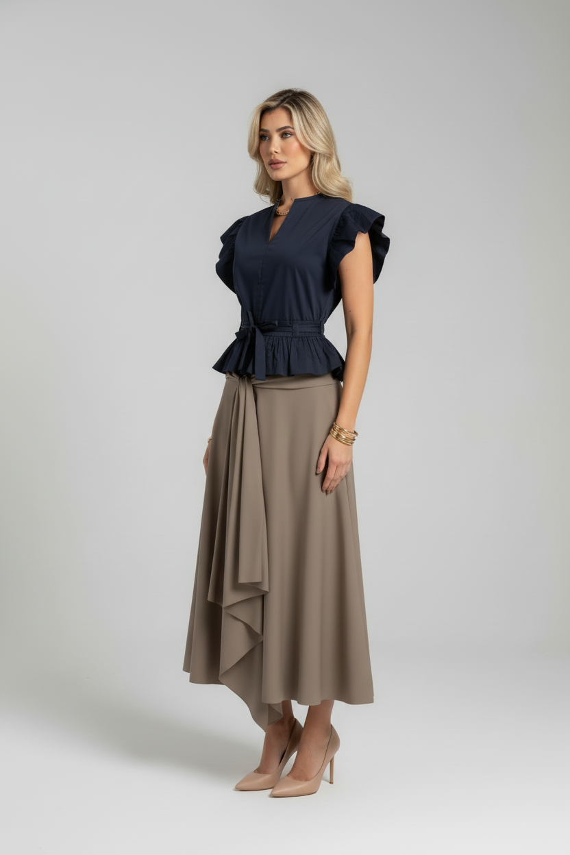 Granatowa bluzka + Spódnica Maxi Laura Taupe