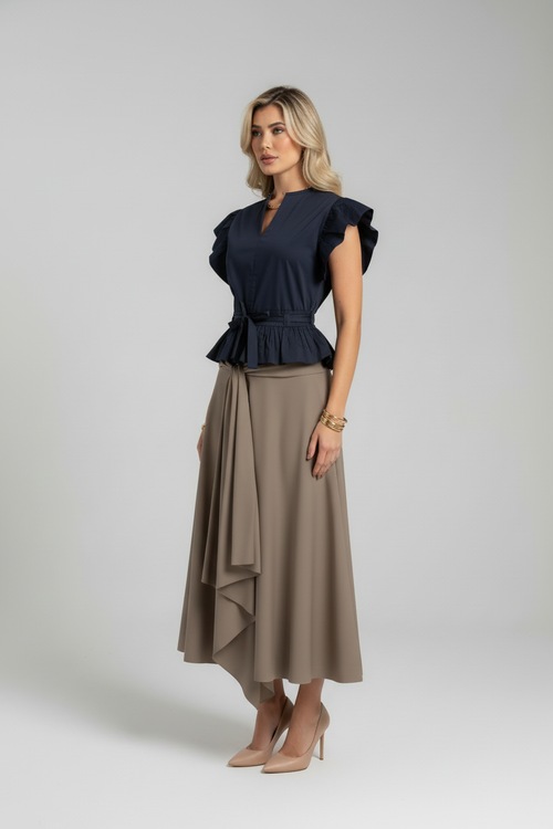 Granatowa bluzka + Spódnica Maxi Laura Taupe